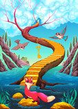 Escalera mágica en el bosque encantado