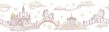 Paisaje de fantasía con castillo y unicornio