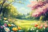 Primavera en plenitud bajo el cielo azul