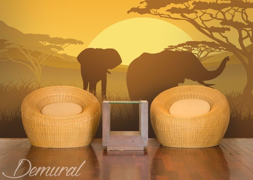 Elefantes en un safari Fotomurales Paisaje Fotomurales Demural
