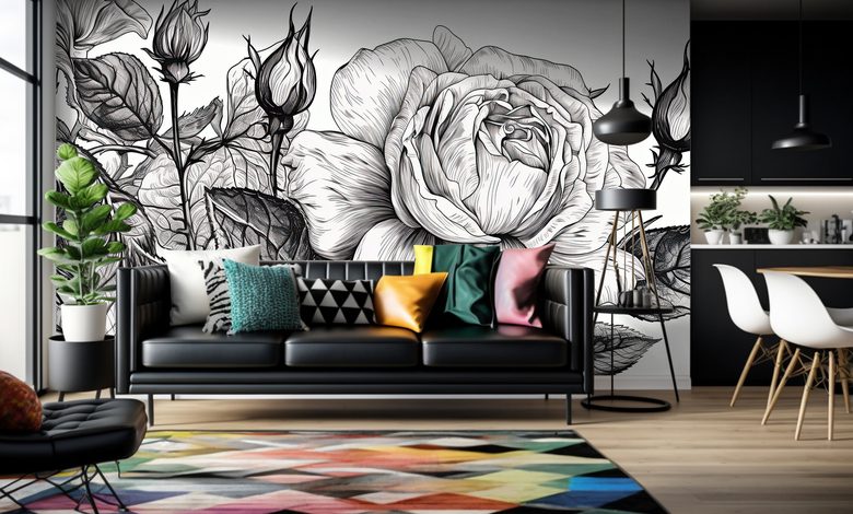 graficos de rosas con garra fotomurales blancos y negros fotomurales demural