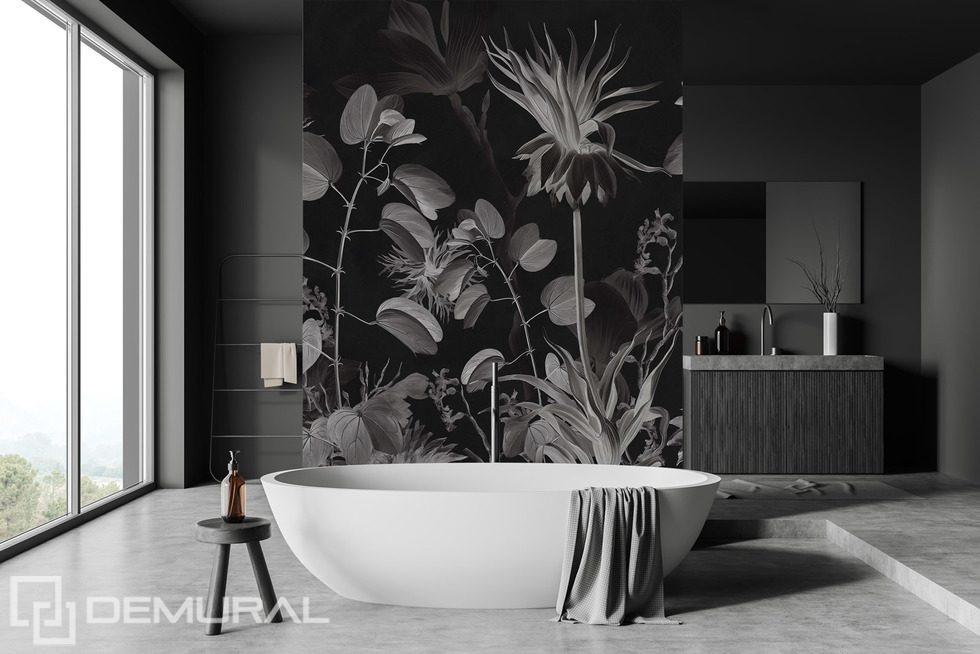 Elegancia botánica en blanco y negro. Fotomurales para cuarto de baño Fotomurales Demural