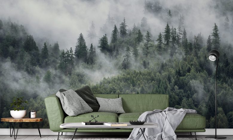niebla matutina sobre el paisaje forestal fotomurales paisaje fotomurales demural