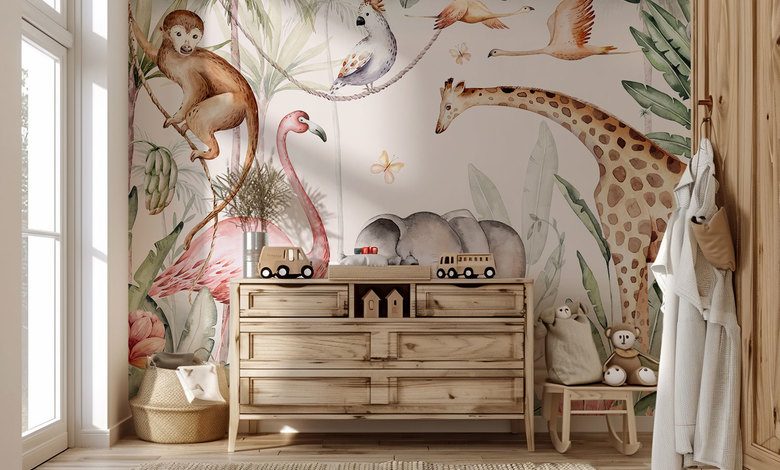 historia exotica con habitantes de la jungla fotomurales para cuarto de ninos fotomurales demural
