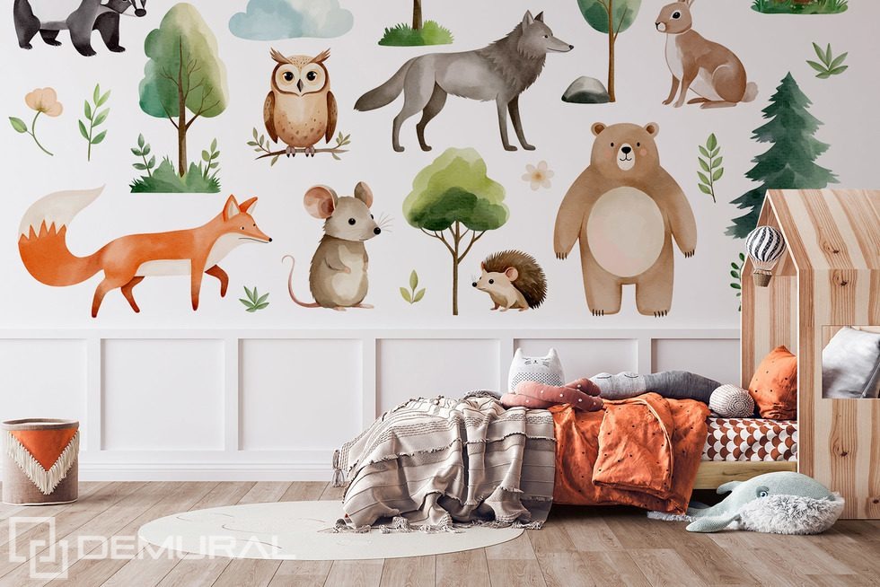Aventura en el bosque con adorables animales Fotomurales para cuarto de niños Fotomurales Demural