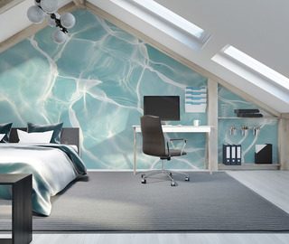 superficie turquesa con reflejos de luz fotomurales para dormitorio fotomurales demural