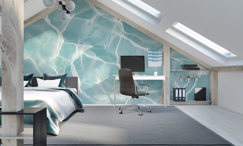 superficie turquesa con reflejos de luz fotomurales para dormitorio fotomurales demural