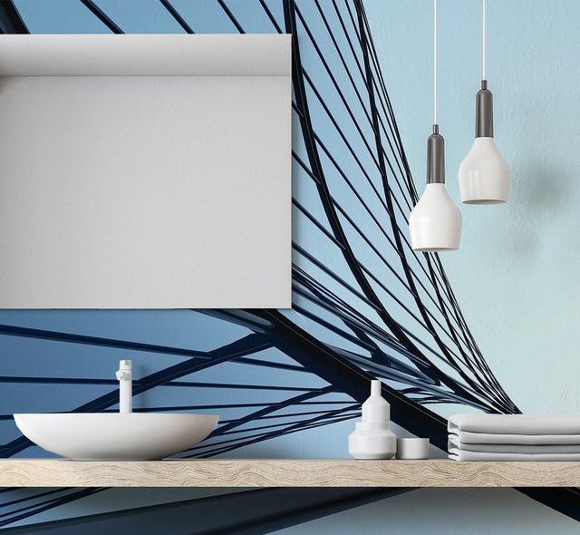 linea arquitectonica abstracta en tonos azules fotomurales para cuarto de bano fotomurales demural