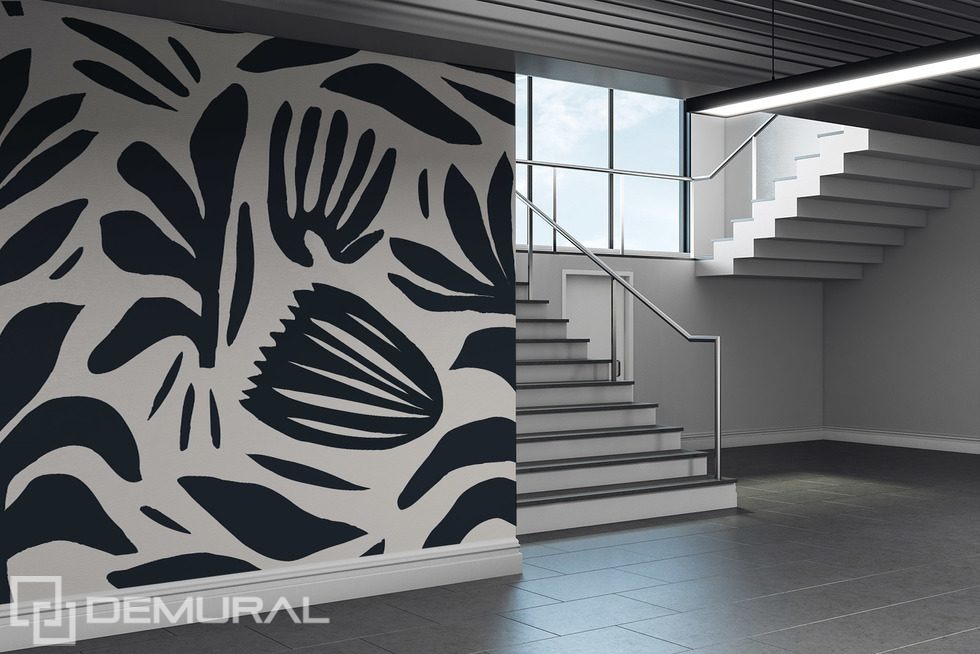 Patrón vegetal en blanco y negro de alto contraste Fotomurales Flores Fotomurales Demural