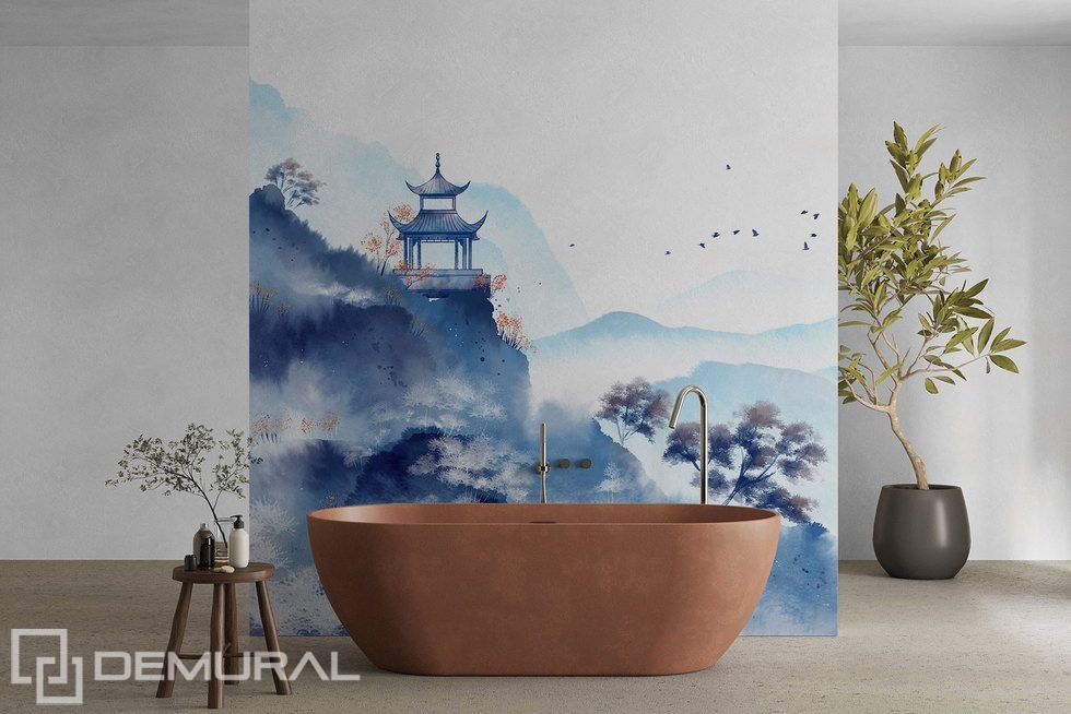 Templo oriental en acuarela azul Fotomurales orientales Fotomurales Demural
