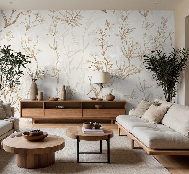 plantas silvestres doradas sobre fondo claro fotomurales para salon fotomurales demural
