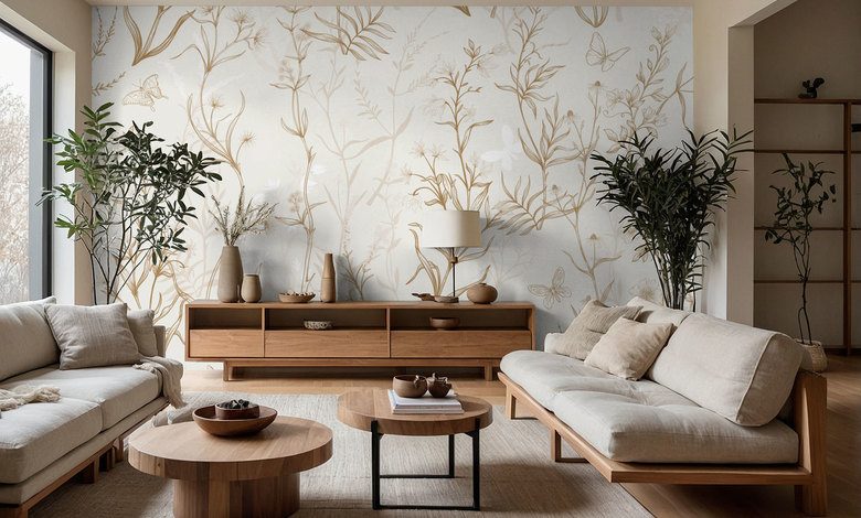 plantas silvestres doradas sobre fondo claro fotomurales para salon fotomurales demural
