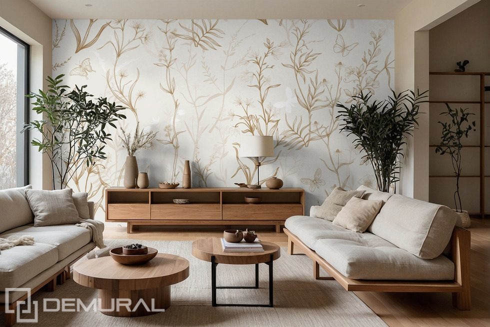 Plantas silvestres doradas sobre fondo claro Fotomurales para salón Fotomurales Demural