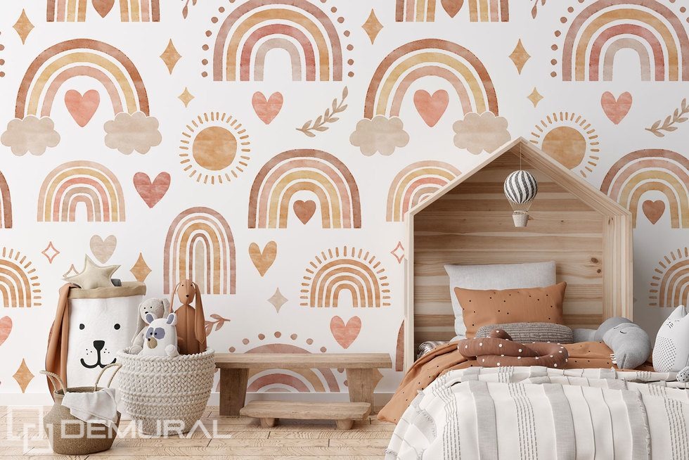 Arcoíris pastel y corazoncitos para el pequeño Fotomurales para cuarto de niños Fotomurales Demural