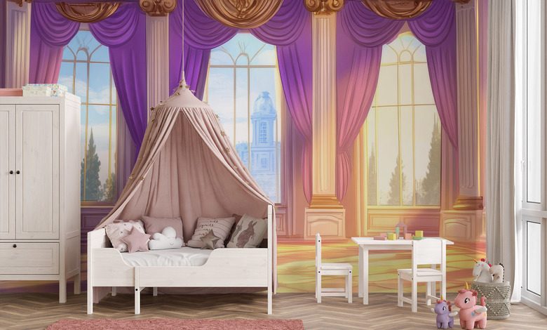 salon de princesa de cuento al atardecer fotomurales para cuarto de ninos fotomurales demural