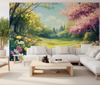 jardin primaveral lleno de luz floral fotomurales para salon fotomurales demural