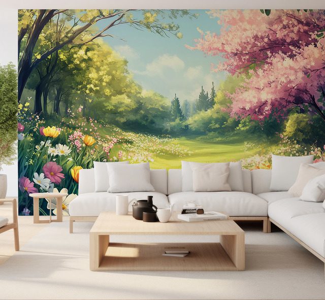 jardin primaveral lleno de luz floral fotomurales para salon fotomurales demural
