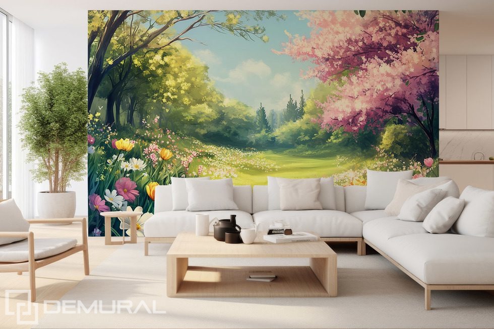 Jardín primaveral lleno de luz floral Fotomurales para salón Fotomurales Demural