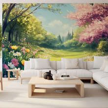 Jardin-primaveral-lleno-de-luz-floral-fotomurales-para-salon-fotomurales-demural