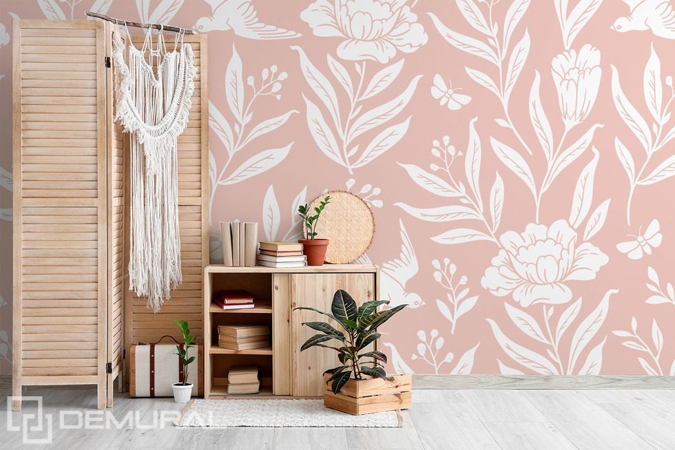 Flores empolvadas en un sutil estilo boho Fotomurales para salón Fotomurales Demural