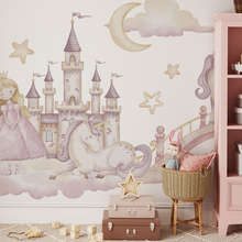 Castillo-de-cuento-con-una-princesa-y-un-unicornio-fotomurales-para-cuarto-de-ninos-fotomurales-demural