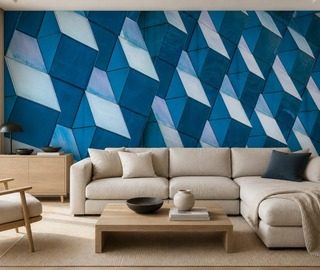 geometria contrastante de paneles tridimensionales en intensos tonos de azul fotomurales arquitectura fotomurales demural