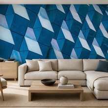 Geometria-contrastante-de-paneles-tridimensionales-en-intensos-tonos-de-azul-fotomurales-arquitectura-fotomurales-demural
