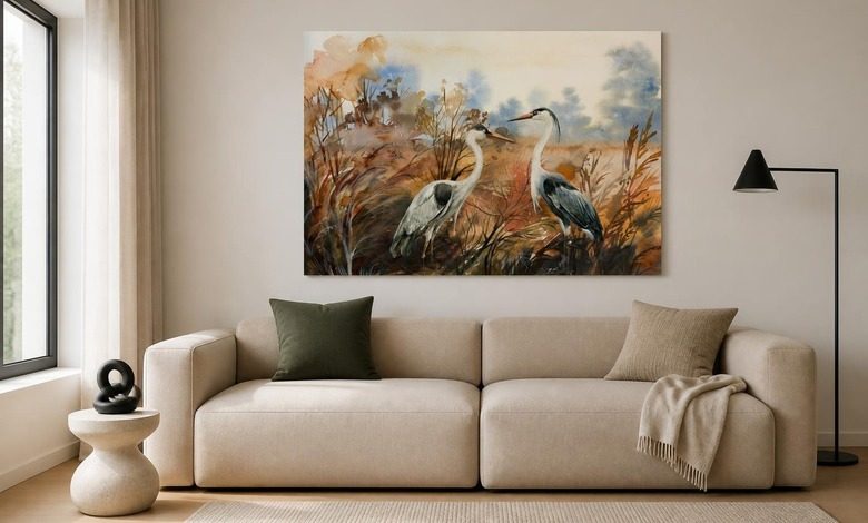 luz sutil y motivo natural de grullas cuadros animales cuadros demural