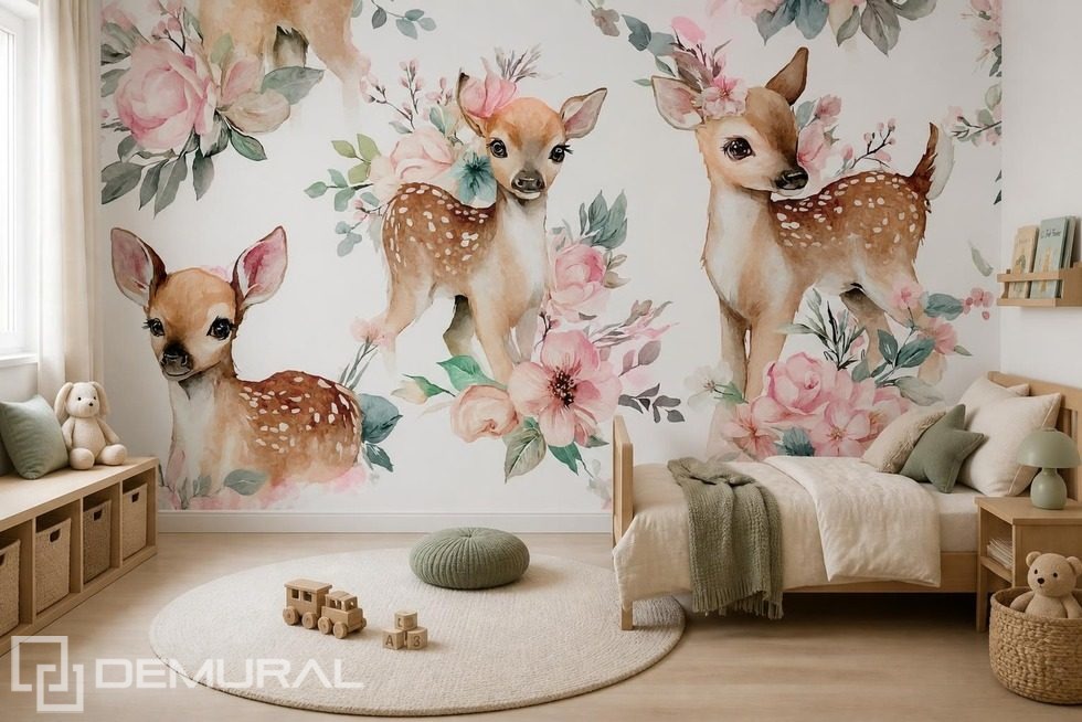 Armonía pastel de ciervos y flores Fotomurales para cuarto de niños Fotomurales Demural