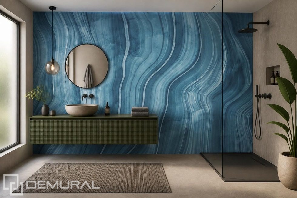 Ondas rítmicas de piedra azul Fotomurales para cuarto de baño Fotomurales Demural
