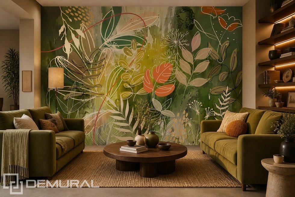 Contraste marcado entre verde y naranja Fotomurales para salón Fotomurales Demural