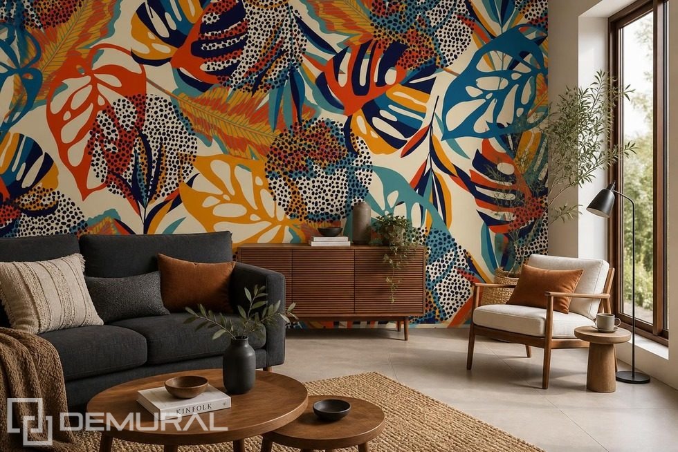 Juego rítmico de colores y hojas Fotomurales para salón Fotomurales Demural