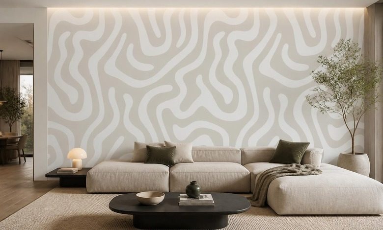 sutil juego de lineas en tonos naturales fotomurales para salon fotomurales demural