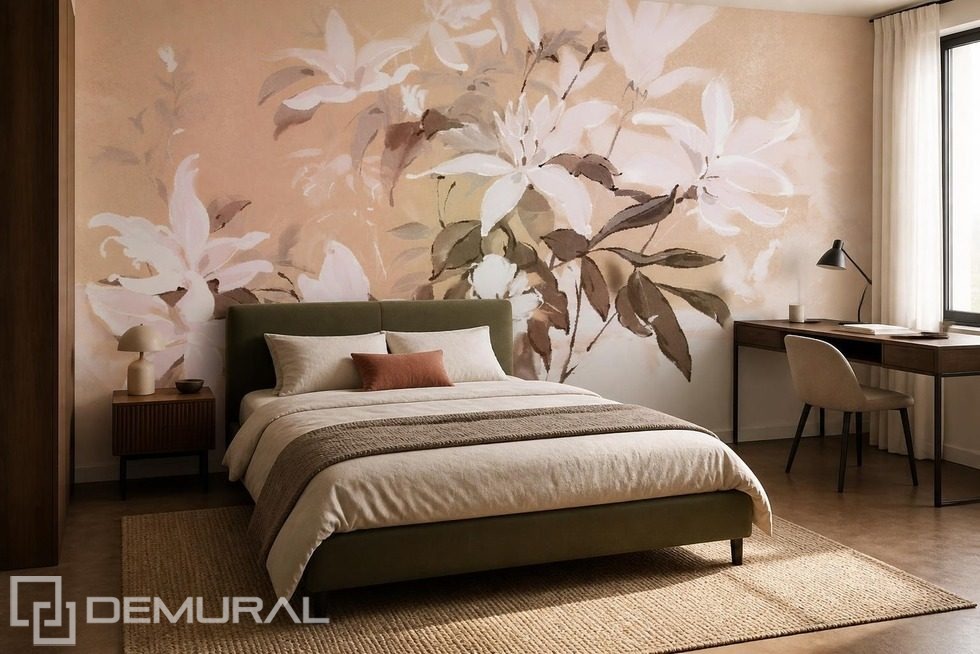 Juego delicado de luz sobre un motivo floral Fotomurales para dormitorio Fotomurales Demural