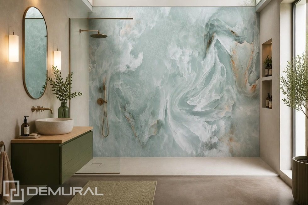 Tonos verdes suaves en un diseño marmoleado Fotomurales para cuarto de baño Fotomurales Demural