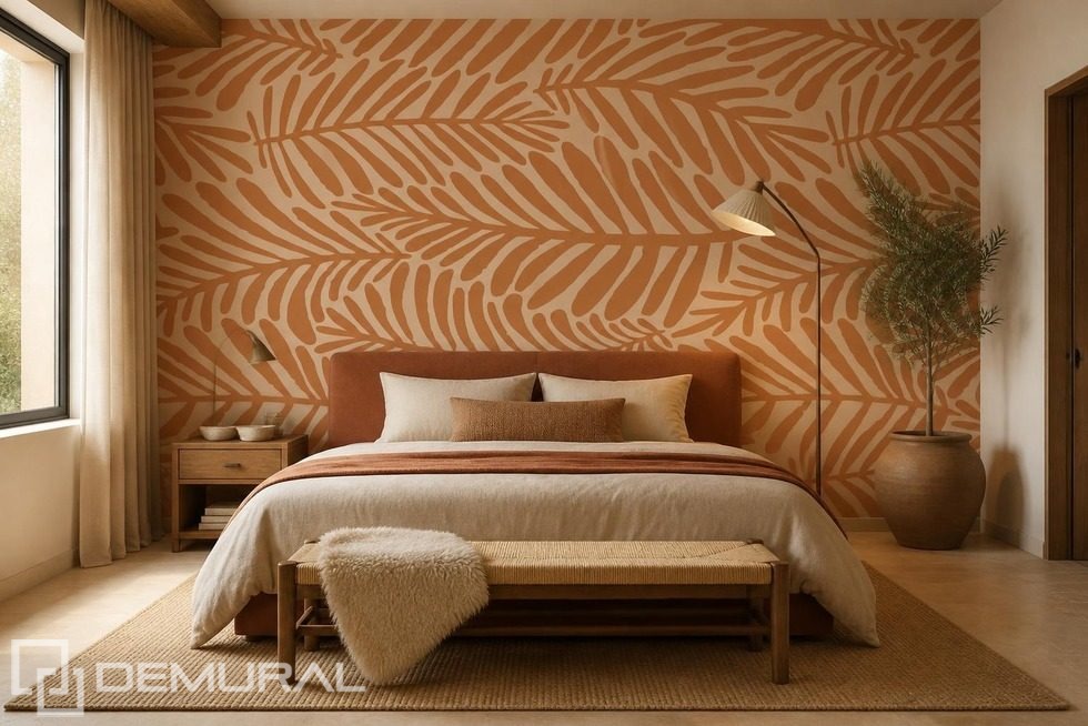 Ritmo cálido del motivo vegetal en la pared Fotomurales para dormitorio Fotomurales Demural