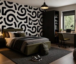 formas dinamicas de graficos en blanco y negro fotomurales para la habitacion de joven fotomurales demural