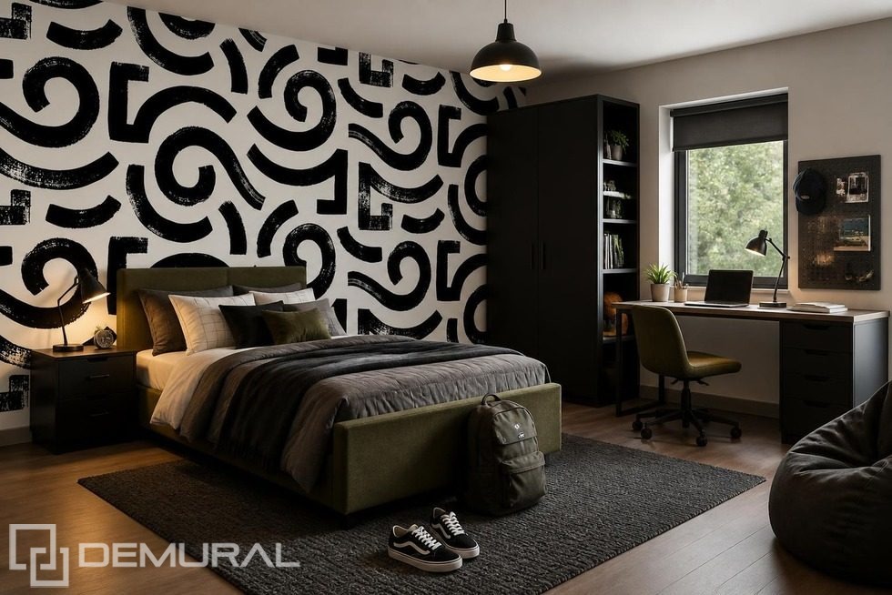 Formas dinámicas de gráficos en blanco y negro Fotomurales para la habitación de joven Fotomurales Demural