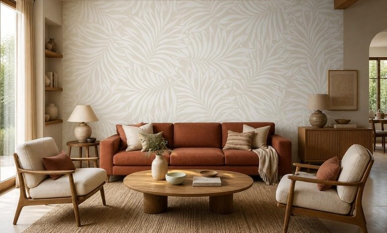 papel pintado elegante con motivo de hojas sutiles fotomurales para salon fotomurales demural
