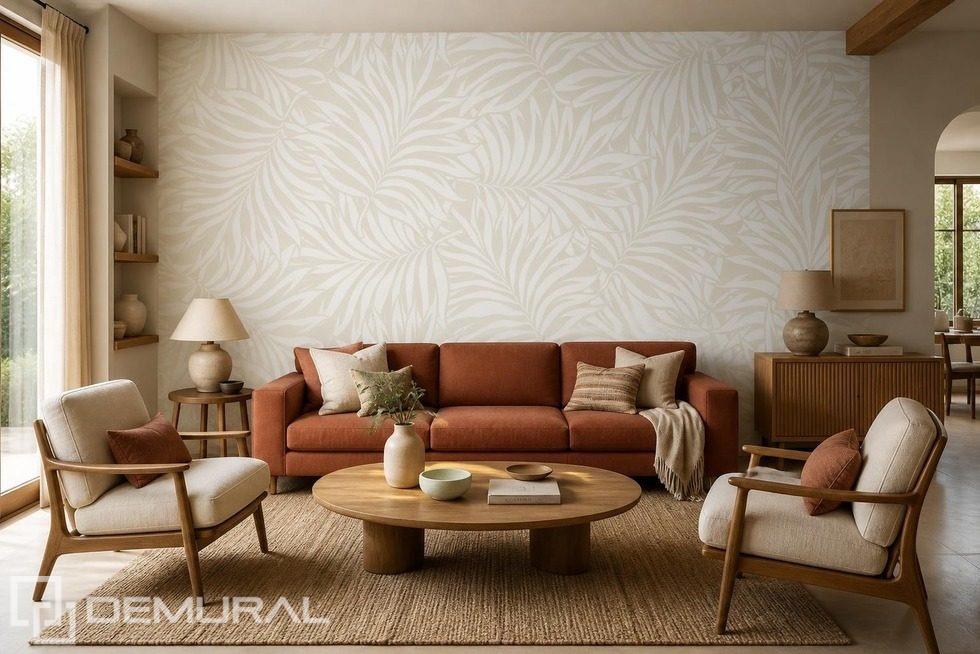 Papel pintado elegante con motivo de hojas sutiles Fotomurales para salón Fotomurales Demural