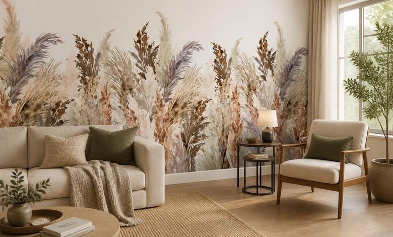 decoracion elegante con hierbas pampas fotomurales para salon fotomurales demural