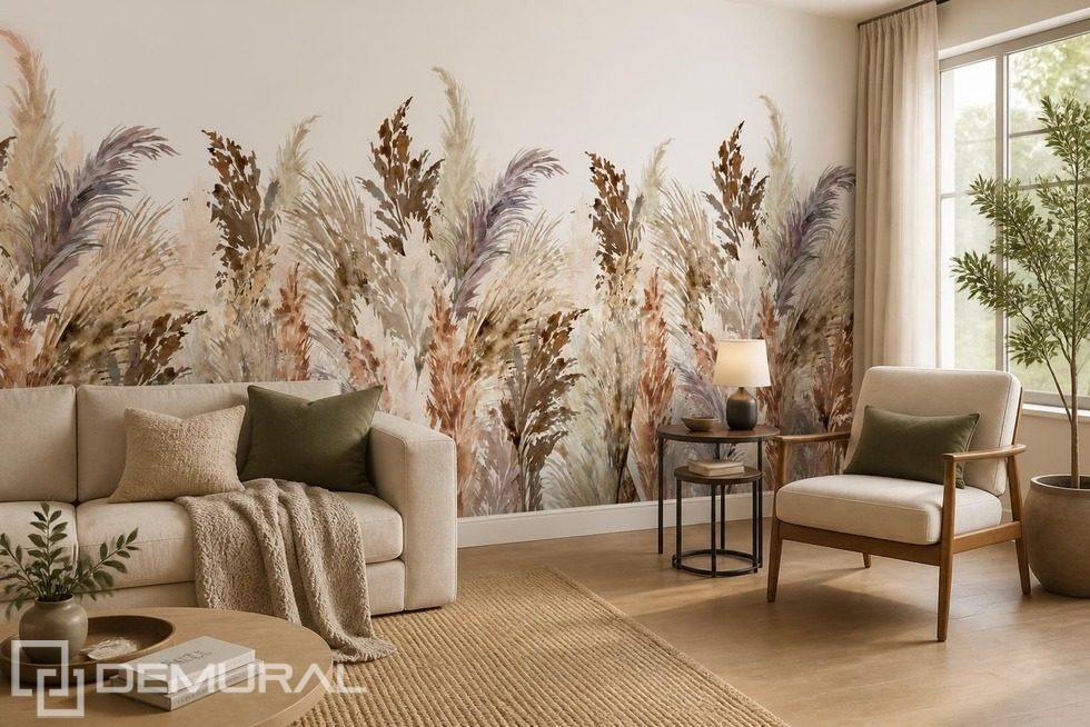 Decoración elegante con hierbas pampas Fotomurales para salón Fotomurales Demural