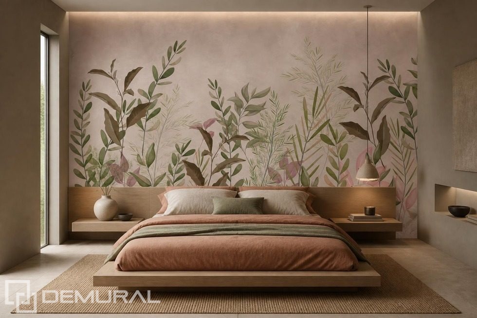 Contraste de hojas cálidas y fondo frío Fotomurales para dormitorio Fotomurales Demural
