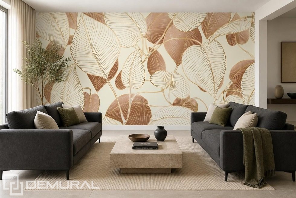 Luz sutil que realza el motivo de hojas Fotomurales para salón Fotomurales Demural