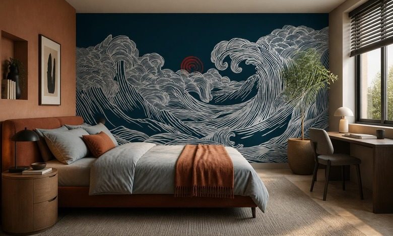 luz del atardecer sobre un motivo ondulante fotomurales para dormitorio fotomurales demural