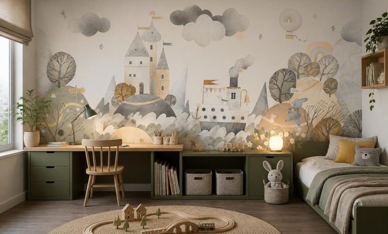 ritmo suave y escala de un panorama de cuento en la pared fotomurales para cuarto de ninos fotomurales demural