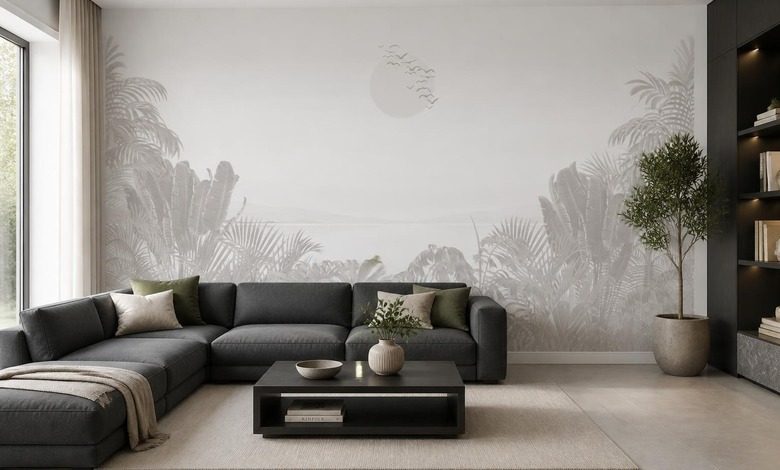 sutil juego de formas vegetales y luz fotomurales para salon fotomurales demural