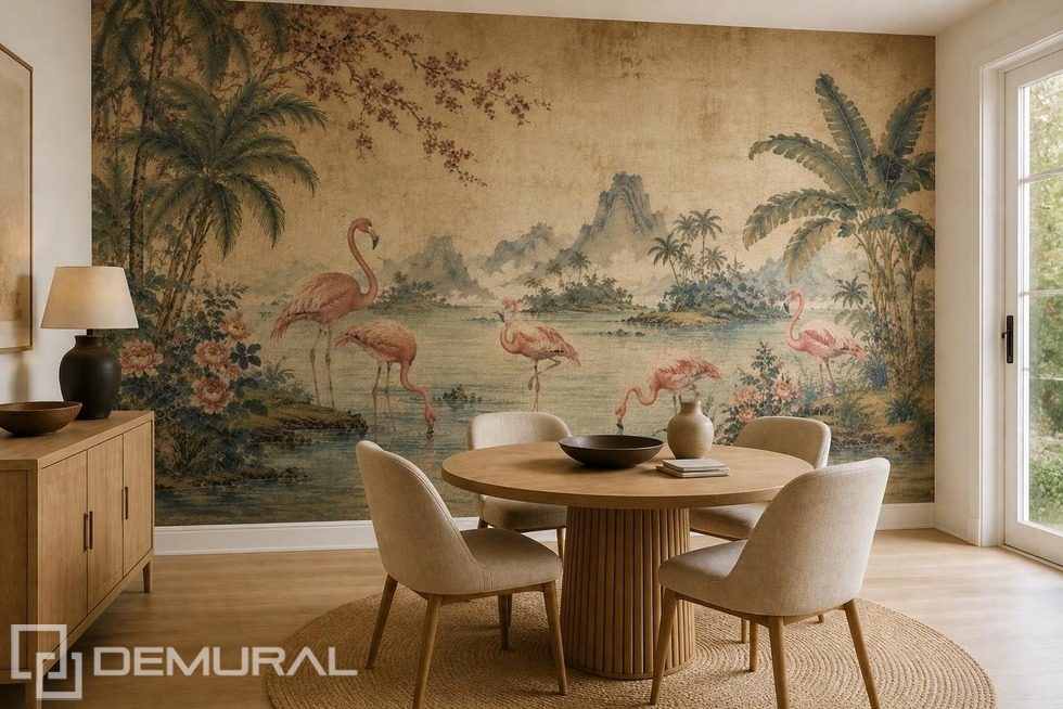 Distribución rítmica del motivo de flamencos Fotomurales orientales Fotomurales Demural