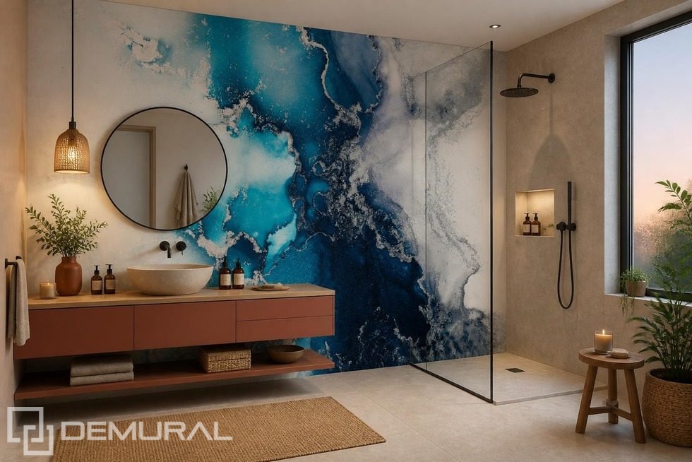 Contraste de azules intensos y terracota Fotomurales para cuarto de baño Fotomurales Demural