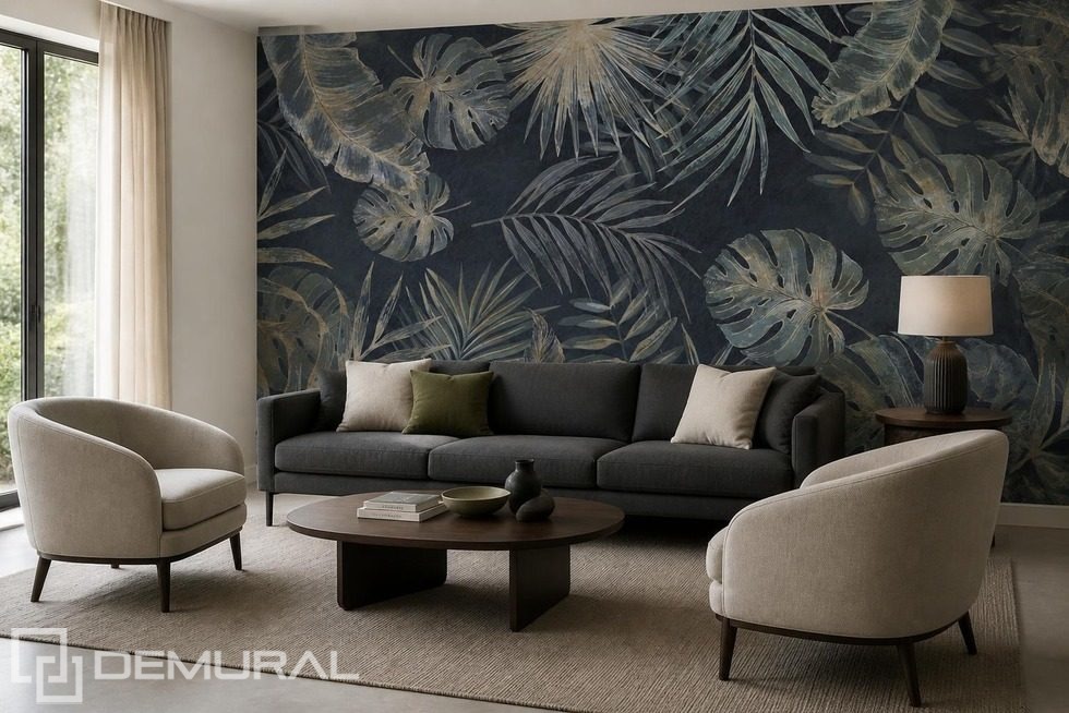 Expresión decorativa de plantas sobre fondo oscuro Fotomurales para salón Fotomurales Demural